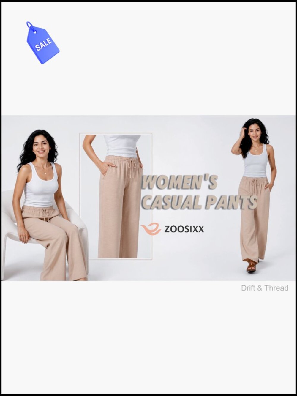 Wide Leg Palazzo Pants with Pockets Drawstring Elastic Waist - Picture 7 of 7